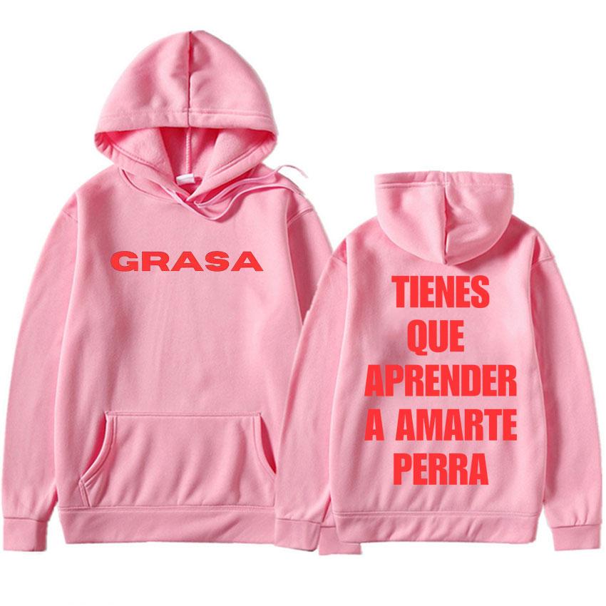 Rapper Nathy Peluso Grasa Letters Print Trendy Hip Hop Sweatshirts Mens Women Fashion Casual Aesthetic Tide Loose Pullovers