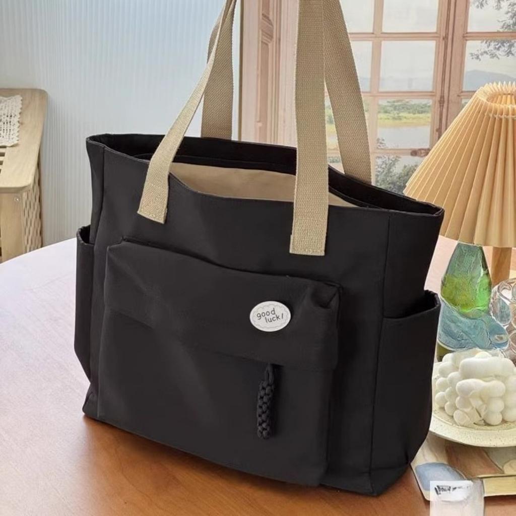 Original Design Japanese Knot Commuter Thick Nylon Tote Bag Casual Art Student Simple One Shoulder Handbag