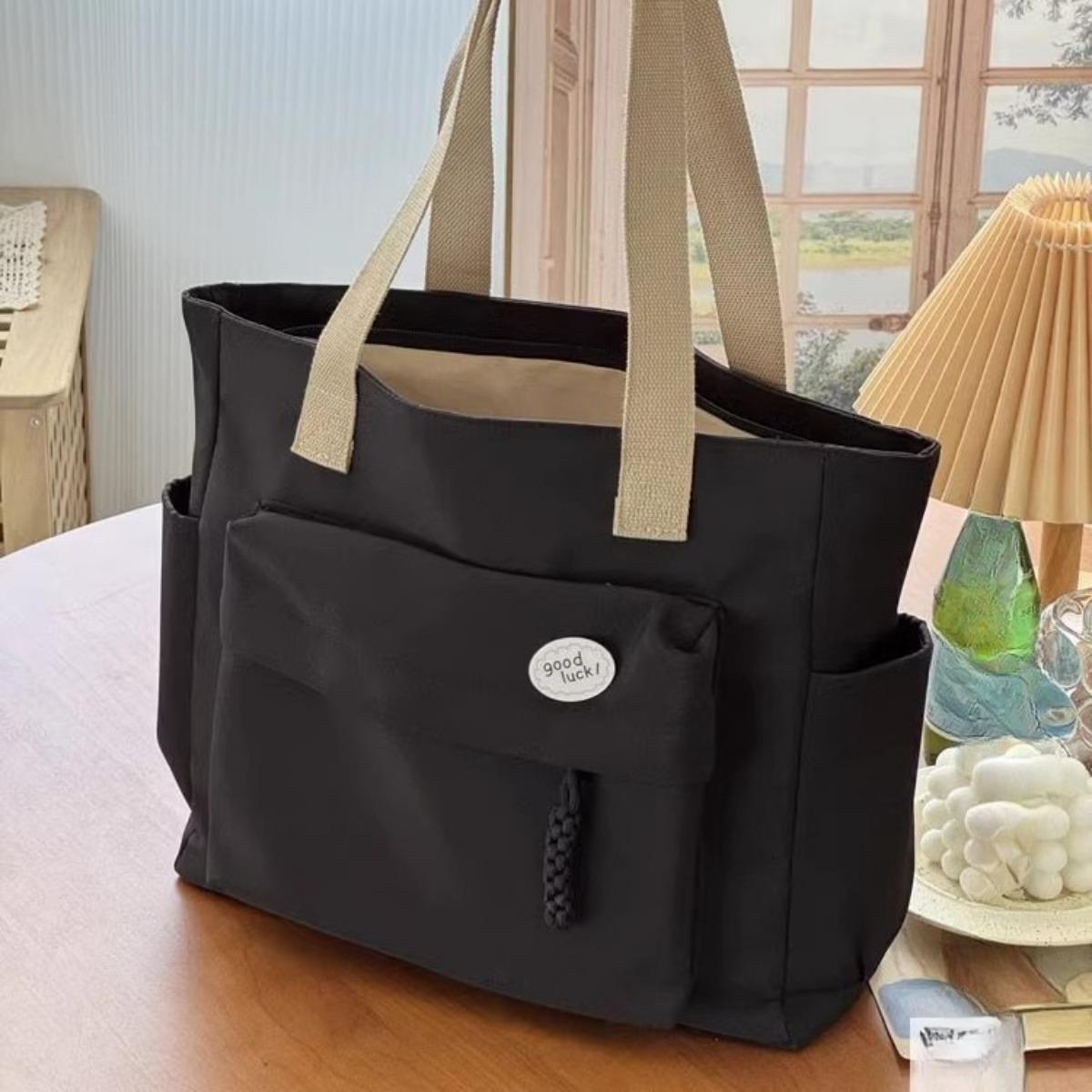 

Оригинальный дизайн Японский узел Сумка-тоут из плотного нейлона для поездок на работу Повседневная сумка через плечо для студента-художника Простая чёрный