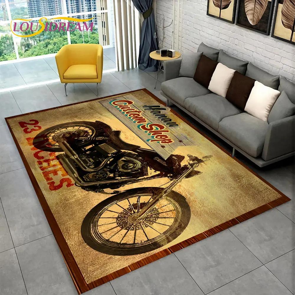 3D Retro Vintage Motorcycle Area Rug Large,Carpet Rug for Living Room Bedroom Sofa Doormat Decor,Child Play Non-slip Floor Mat
