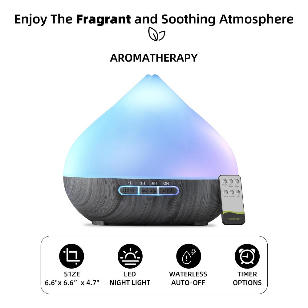 Diffuser For Home Ultrasonic 500ml Essential Oil Diffuser  Remote Control LED Lights Air Humidifier Includes 6 Premium Oils for