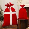 Christmas Candy Bag Xmas Treat Bag Fabric Snack Wrapping Bag Red Flocked Party Favor Bag for Holiday Decor Gift Wrapping