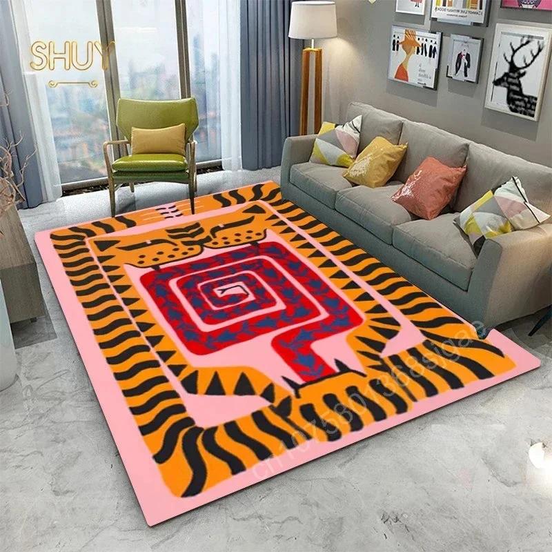Ancient Egypt Abstract Carpet Rug Living Room Bedroom Mat Colorful Tiger Leopard Figure Non-Slip Flannel Home Decor Floor Mat