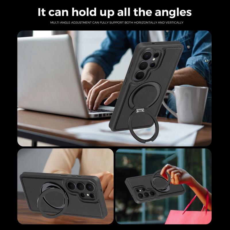 Shockproof Magnetic Leather Phone Case For Samsung Galaxy S26 Plus Ultra Invisible Fold Magsafe 360° Rotating Bracket Cover