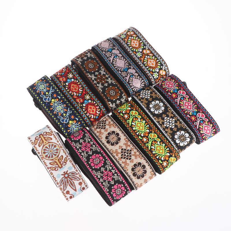 Guitar Strap Bass Cotton Leather Embroidery Straps Adjustable Neck Strap Electric Acoustic Guitar Bass Accessories