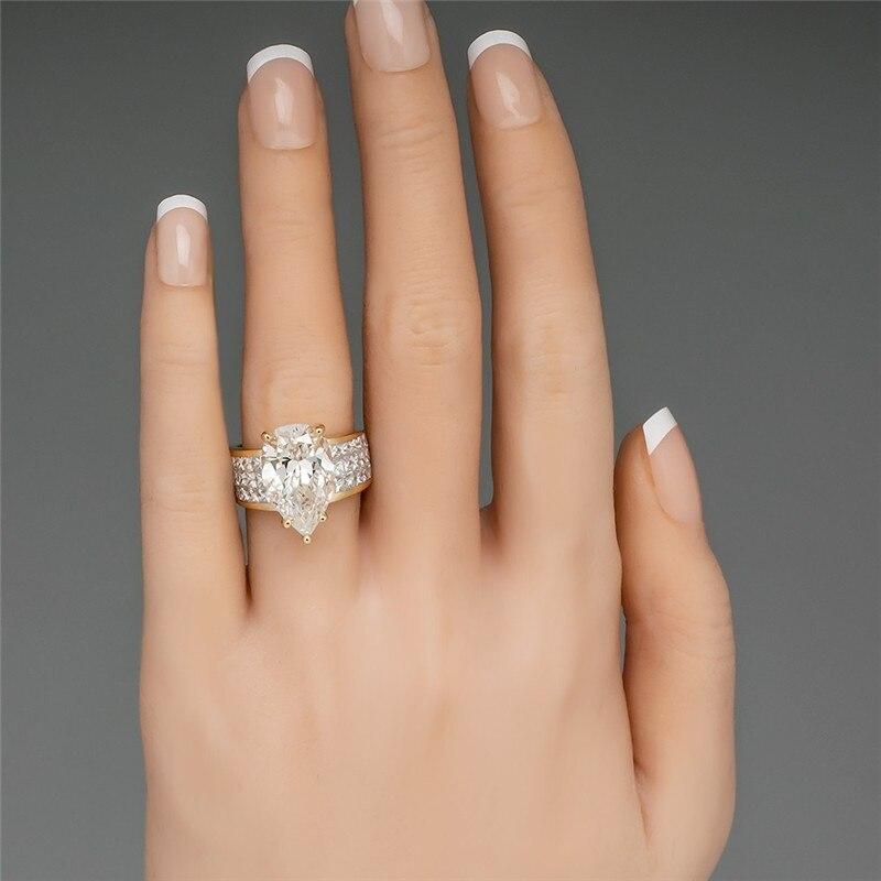 Gorgeous Crystal Pear Cubic Zirconia Women Rings Noble Wedding Engagement Party Bridal Ring Gold Color Fashion Jewelry
