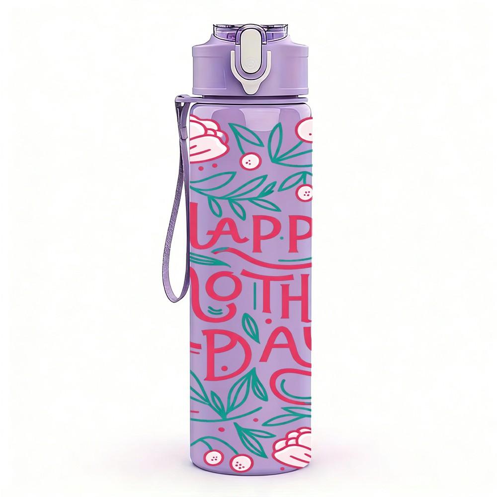 1PC Happy Mothers Day Rose Flower Print 750ml Color Plastic Sports Water Bottle Leakproof Flip Straw Lid Suitable for Sports Office Home Use