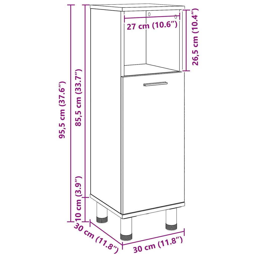 Bathroom Cabinet Black Oak 30x30x95 Cm Engineered Wood