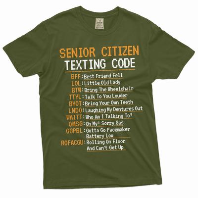 Funny Senior Citizen Texting Code T-Shirt Mens Womens Tees Top Grandpa Gift Ideas Papa Shirts