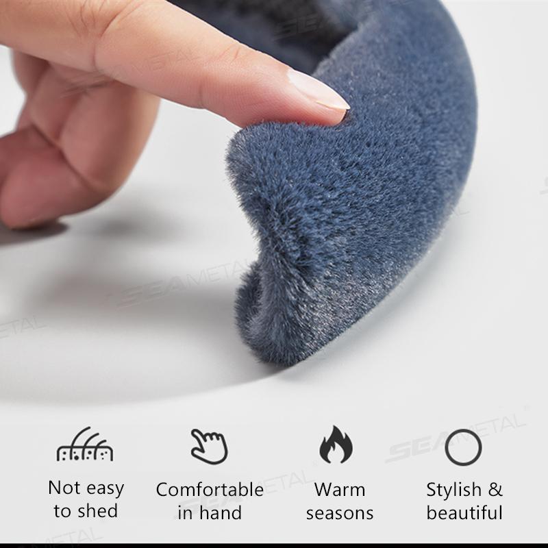 SEAMETAL 2pcs Car Steering Wheel Cover Anti Slip Plush Car Covers Suite O D Type Steering Car Accessories Keep Warm in Winter
