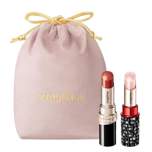 

[EC limited item] Maquillage Gift Set Dramatic Essence Rouge OR301 Lazy Time Lipstick + Dramatic Lip Treatment EX Lip Balm + Drawstring Bag + Shopper