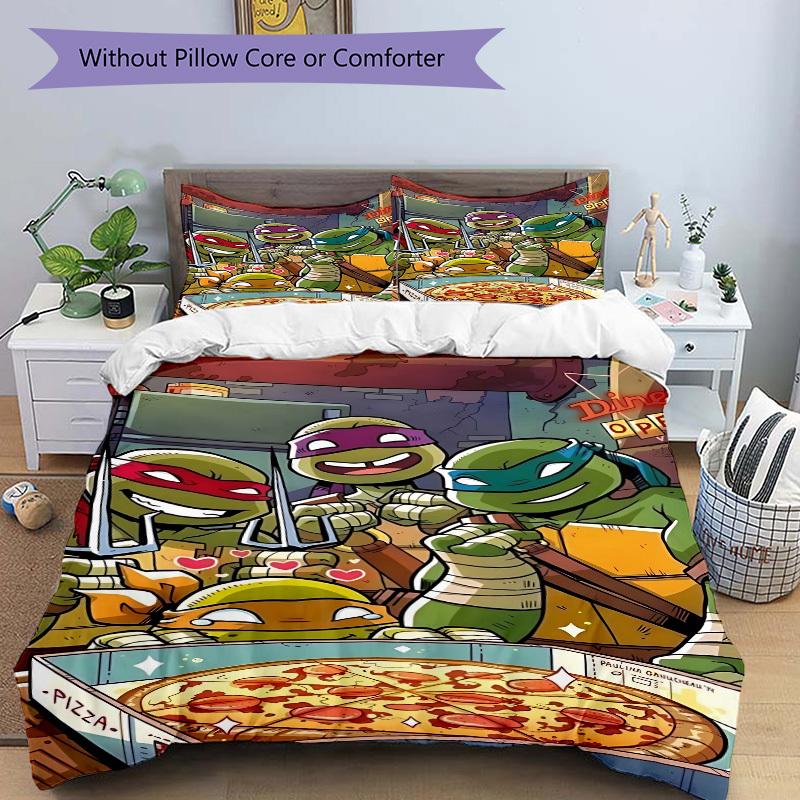 3pcs Pizza, NinjaTurtles Bedding Set. Soft and Comfortable with No Core Included (1x Duvet Cover + 2x Pillow Covers) yy251010143