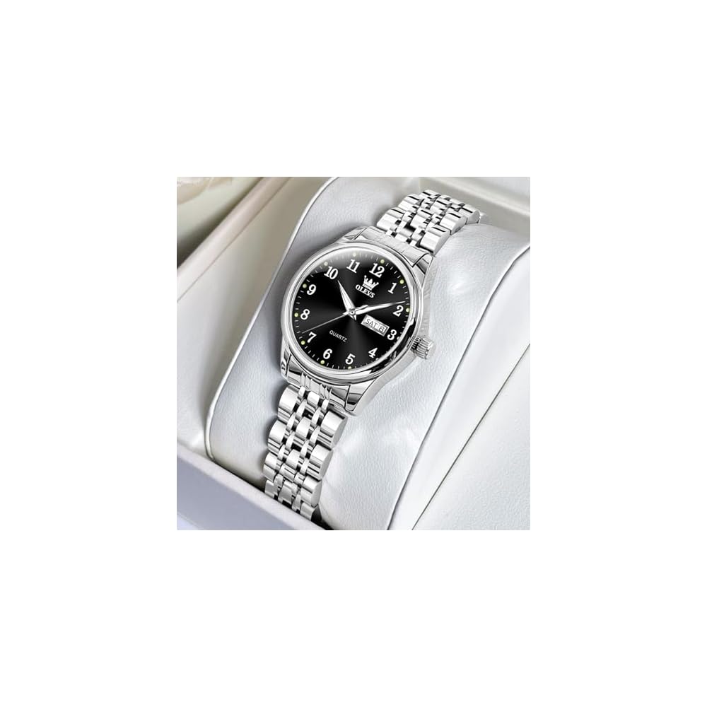 OLEVS Women's Analog Quartz Watch Silver Stainless Steel Band Waterproof Luminous Casual Fashion Timepiece
