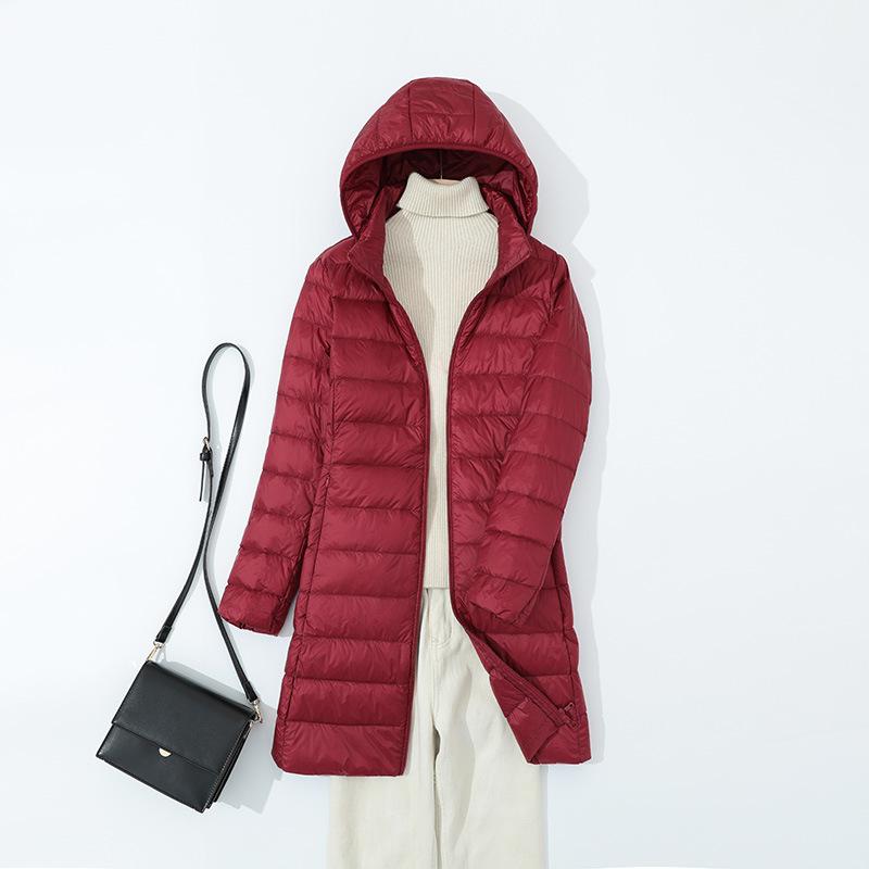 Removable hat down jacket women's medium and long light and loose winter clothing new thin warm large size jacket