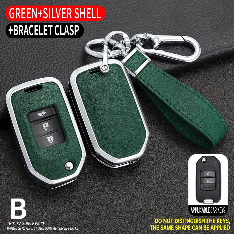Interior Mouldings Zinc Alloy Leather Car Key Case Cover for Honda Civic 8th gen Folding Protected Key Replace Shell Keychain Au