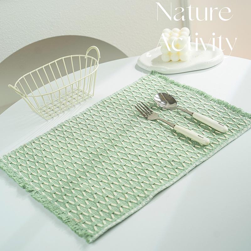 New Chinese Style Cotton-Linen Woven Placemat Coaster & Heat-Resistant Dining Table Mat for Kindergarten.
