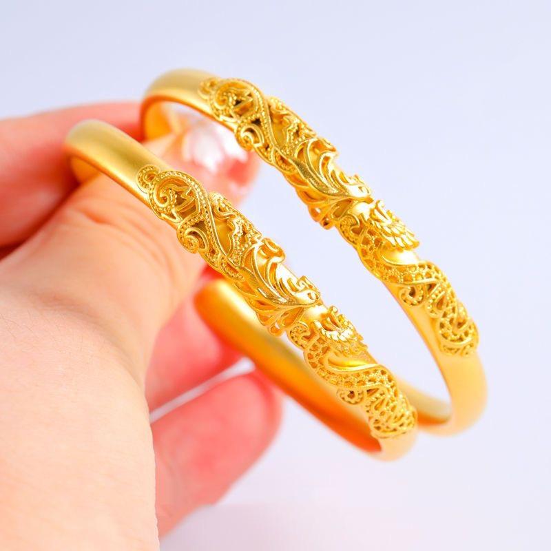 

Позолоченный женский браслет-манжета с драконом и фениксом - Свадебный ювелирный аксессуар