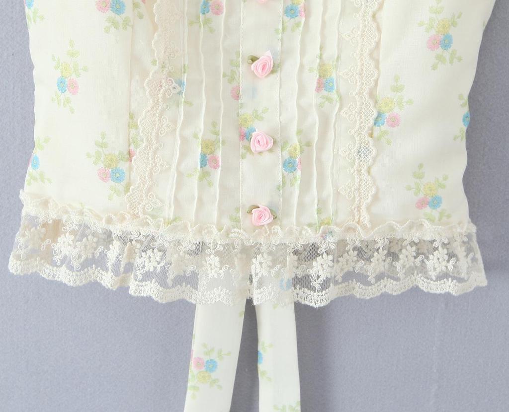 European Style Floral Lace Tie-up Mesh Blouse, Autumn 2025