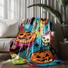 1pc Halloween Pumpkin Skull Bat Spider Print 230g Flannel Blanket, Soft Comfortable Throw Blanket For Sofa Lounge And Daily N