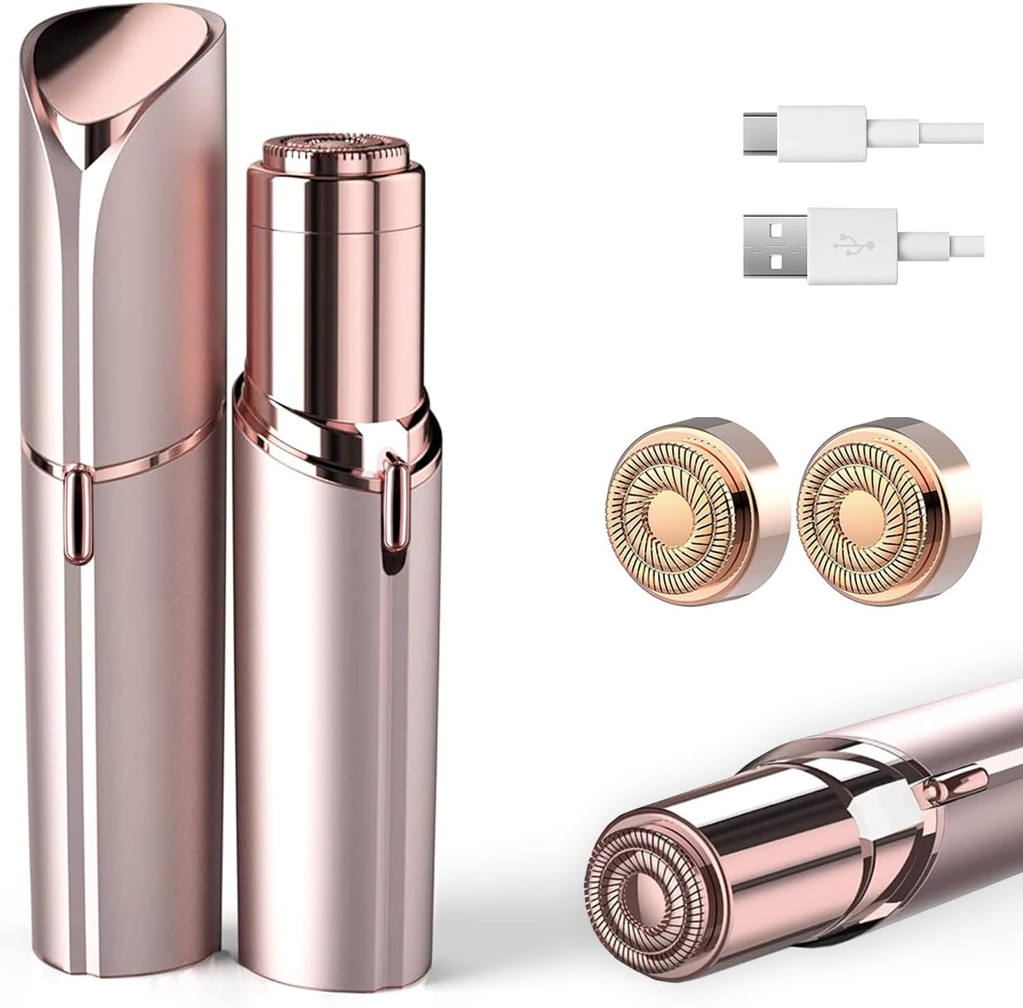 

Facial Hair Removal for Women, Electric Painless Facial Hair Remover for Face, Lip, Chin with USB Rechargeable, Gold(2 pcs Heads United States