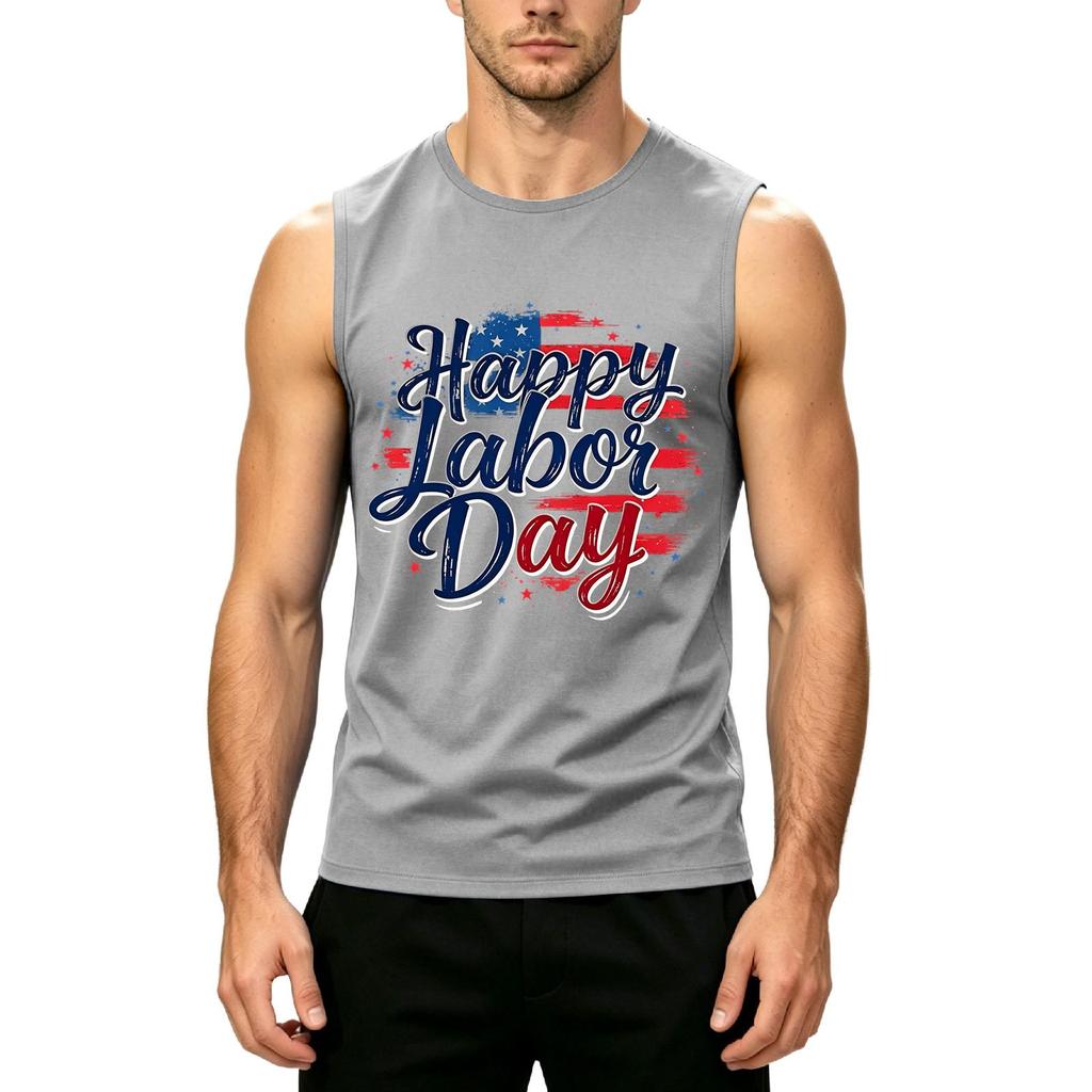 Men's Sleeveless Casual Tank Top Labor Day Graphic Print Muscle Shirt Lightweight Summer Workout Tee