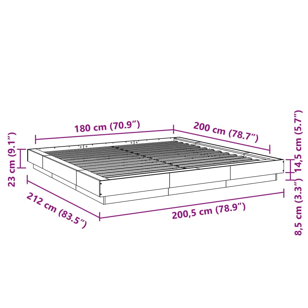 Bed Frame Gray Sonoma 180x200 cm Engineered Wood