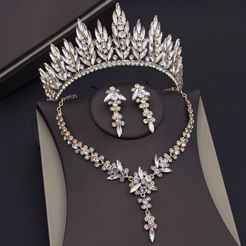 Luxuriöse rote Kristall-Diademe, Brautschmuck-Sets für Frauen, Abschlussball, Hochzeit, Ohrring-Halsketten-Set, Brautkronen-Schmuck-Sets