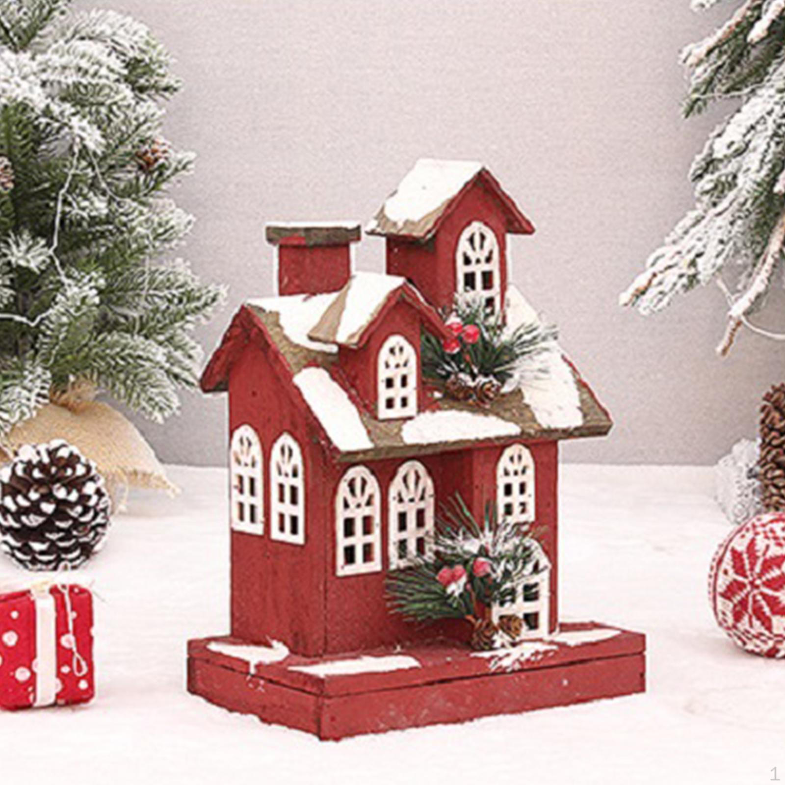 

Figures LED Lights Building Table Decoration Wooden House Cottage Village Christmas Xmas for Style B 22x14x30cm