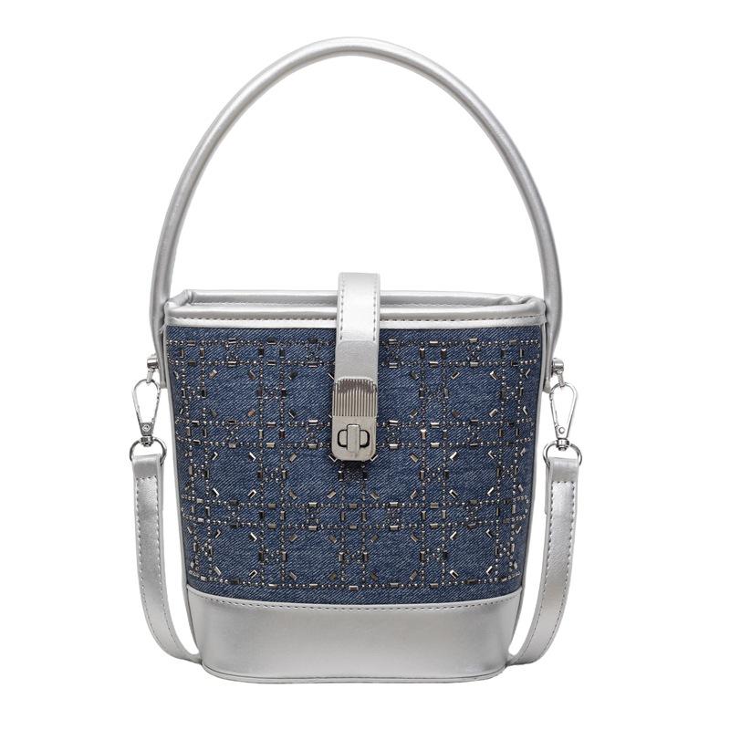 Textured Bucket Bag New Spring and Summer Women's Handbag Fashion Splicing Shoulder Bag Commuter Messenger Bag