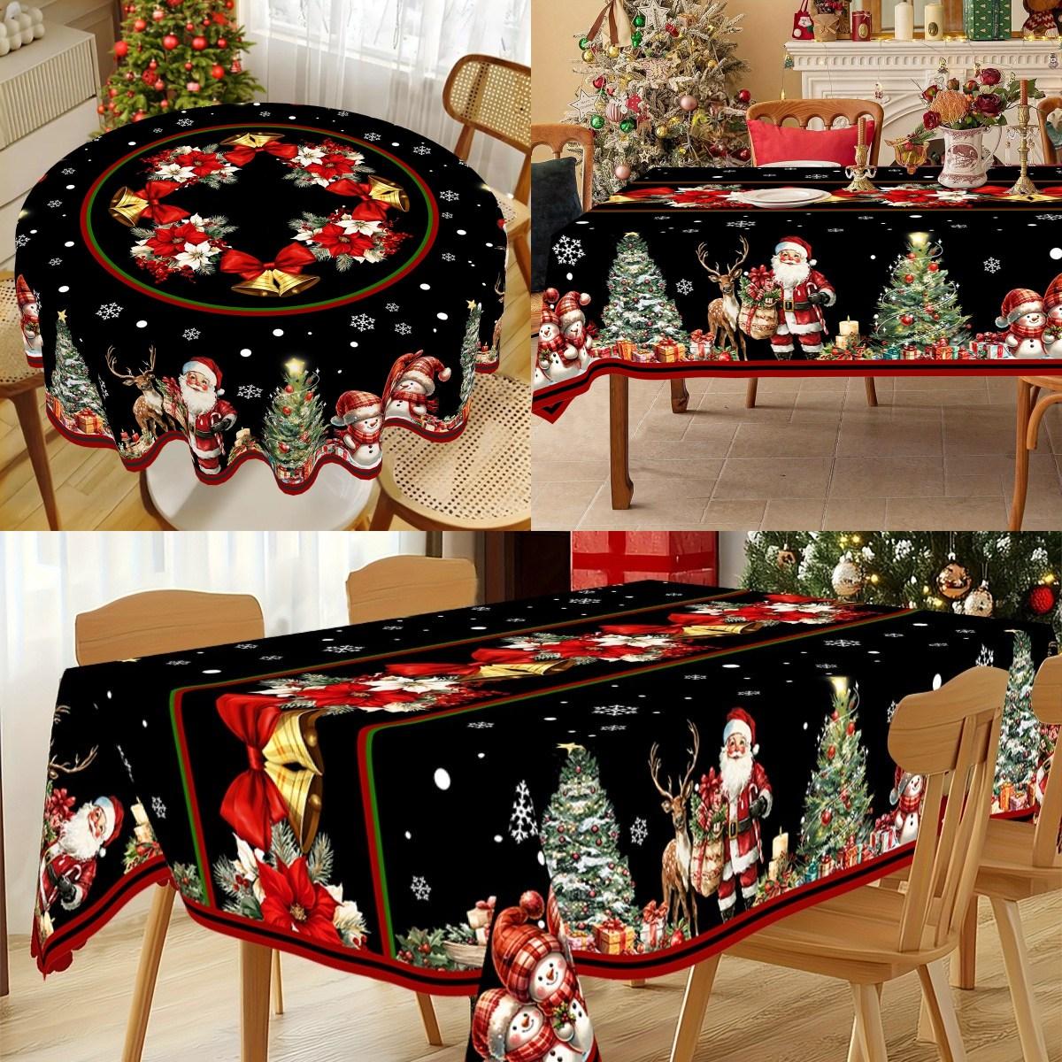

Christmas Tablecloth Santa Snowman Table Cover Christmas Party Table Decorations For Home 2025 Navidad Notal Noel Xmas Ornaments Round 150CM