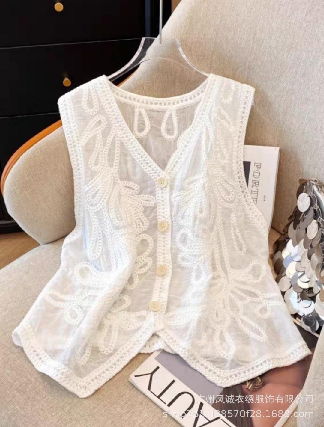 Retro sleeveless vest vest women s summer senior sense stacked wear loose and thin casual V-neck vest top One size fits all белый