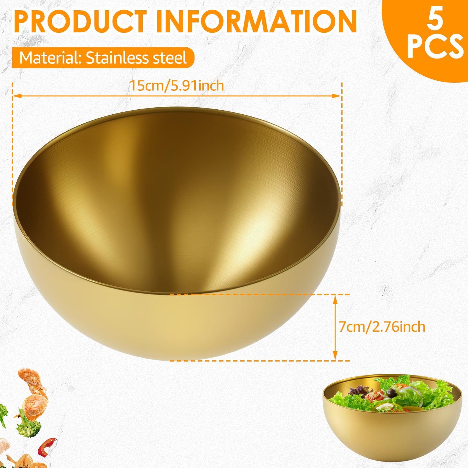 

5 шт. салатник из нержавеющей стали, миска для лапши, кухонный контейнер для еды, для фруктов, закусок, мороженого, маленькая миска для риса 5,9 дюйма, соусник
