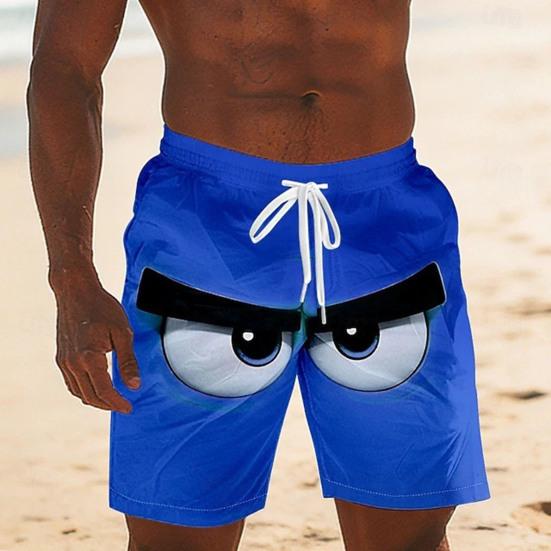 Men Shorts Elastic Waist Tie Cartoon 3D Printed Casual Shorts with Pockets Loose Fit Lightweight Breathable Beach Vacation Sports Shorts