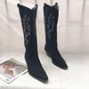 2025 Retro Chunky Heel Embroidered Pointed Toe Slip-on Western Cowboy Boots for Women
