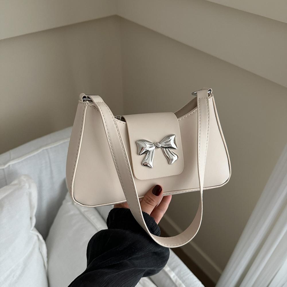 Shoulder Bag PU Leather Cute Bow Purse Y2k Clutch Bag Trendy Underarm Bag for Women Work Shopping Travel