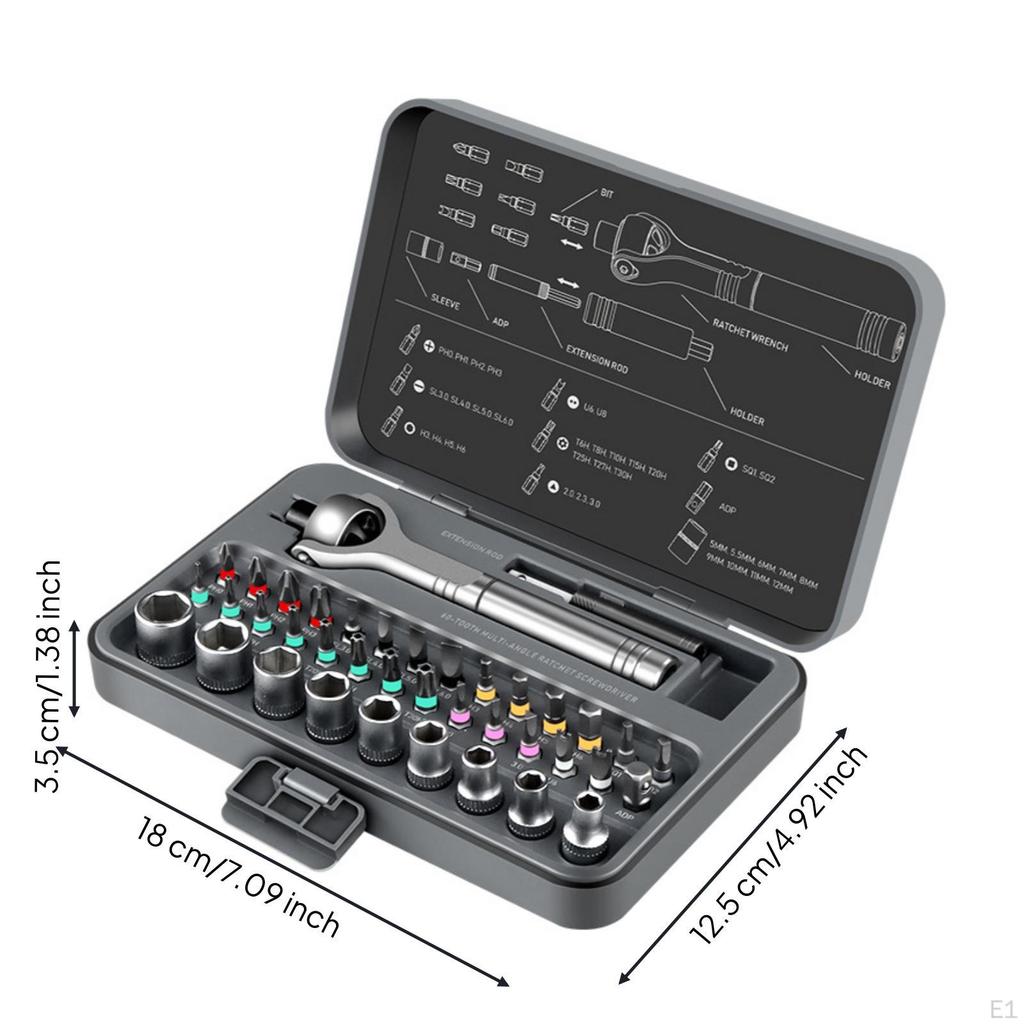 Ratcheting Screwdriver Set Interchangeable with Case Compact Repair Tool Kit for