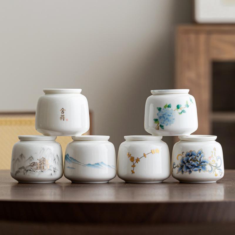 Suet jade porcelain mini small spring tea ceramic tea can sealed tank tea can storage tank storage tank empty tank