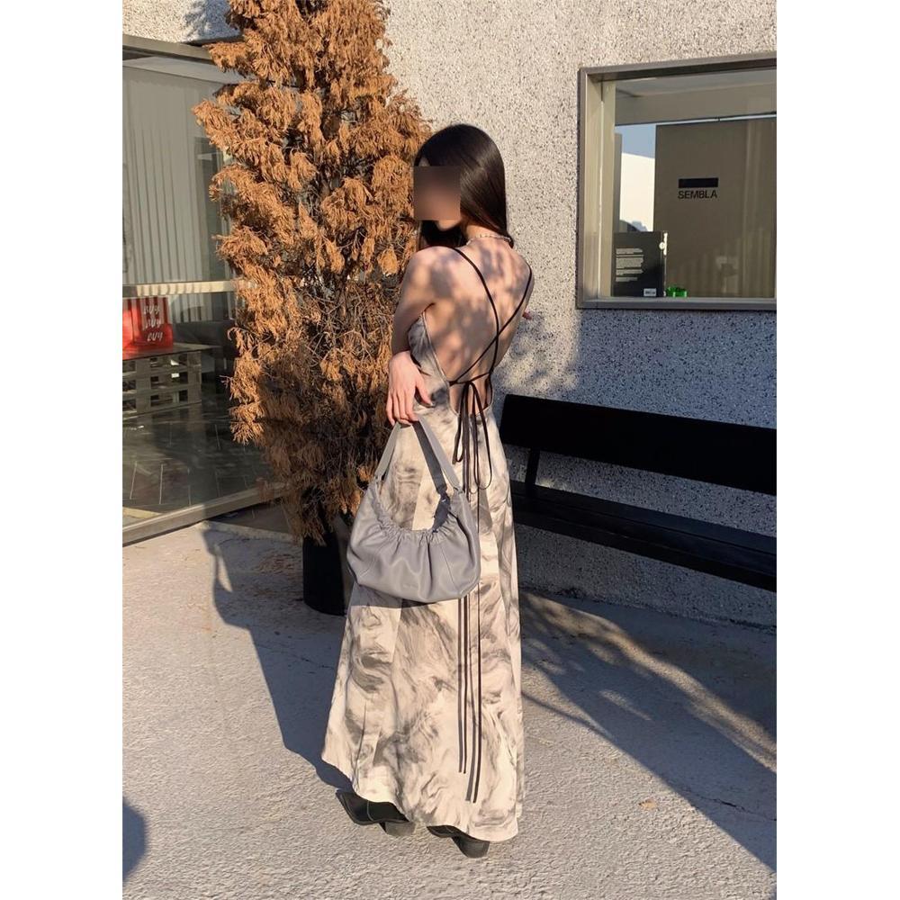 Women's summer ink painting backless camisole dress chic and beautiful hip-hugging long skirt