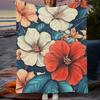 1pc Vibrant Floral Hibiscus Flannel Blanket - Soft, Lightweight Polyester Throw with Red and Pink Flowers for Home Decor, Beach,