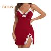Lady Summer Nightdress Backless Deep V Neck Sleeveless Sleepwear Lace Trim Split Hem Spaghetti Strap Nightie Bedroom Honeymoon Wedding Night Slip