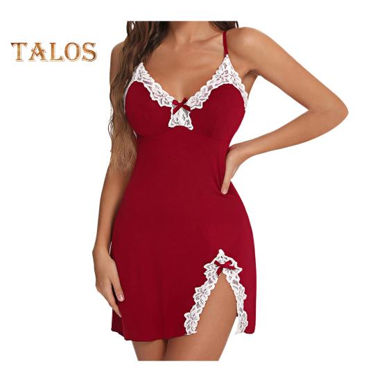 Lady Summer Nightdress Backless Deep V Neck Sleeveless Sleepwear Lace Trim Split Hem Spaghetti Strap Nightie Bedroom Honeymoon Wedding Night Slip
