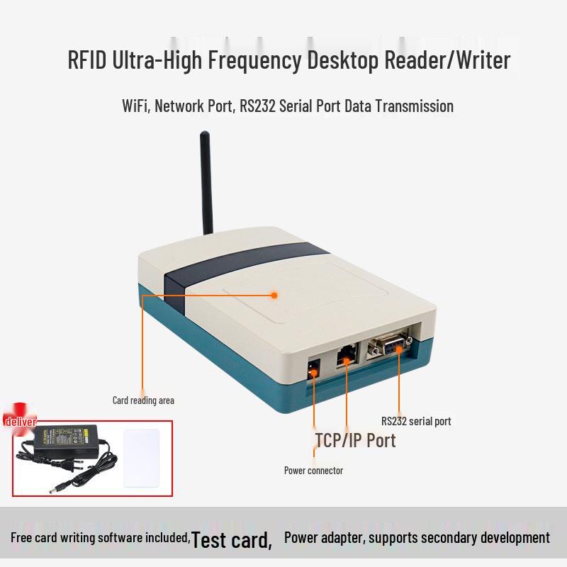 Industrial UHF Desktop RFID Reader/Writer with Network & WiFi Capability for UHF 6C Card Issuing and Writing.