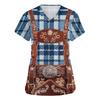 Women's V Neck Short Sleeve Work Shirt with Pocket Oktoberfest Print Top for Caregivers and Service Staff Comfortable Fit