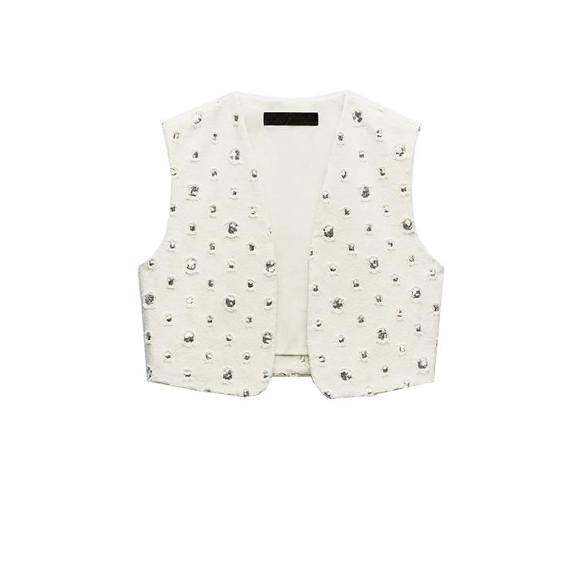 Spring New Luxury Sleeveless Beads Decoration Cardigan Vest 1689121 Fashion High Waist Culottes 1689021