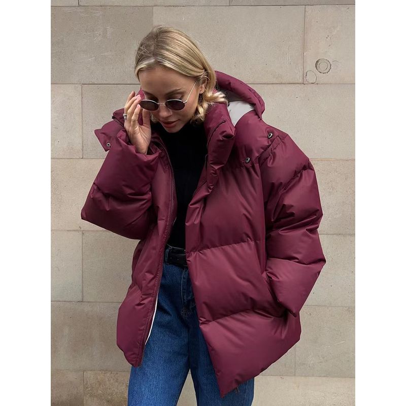 

Fashion Wind New Cotton Jacket Loose Cotton Jacket Top Loose Hooded Cotton Jacket Jacket Burgundy S
