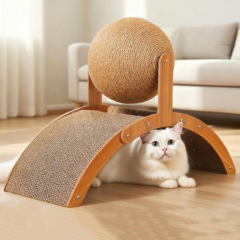 1Pcs Grinding Paw Toy 2 In 1 Wooden Cat Catching Ball Sisal Scratch Board Solid Wood Scraper For Cats Kittens Pet Supplies