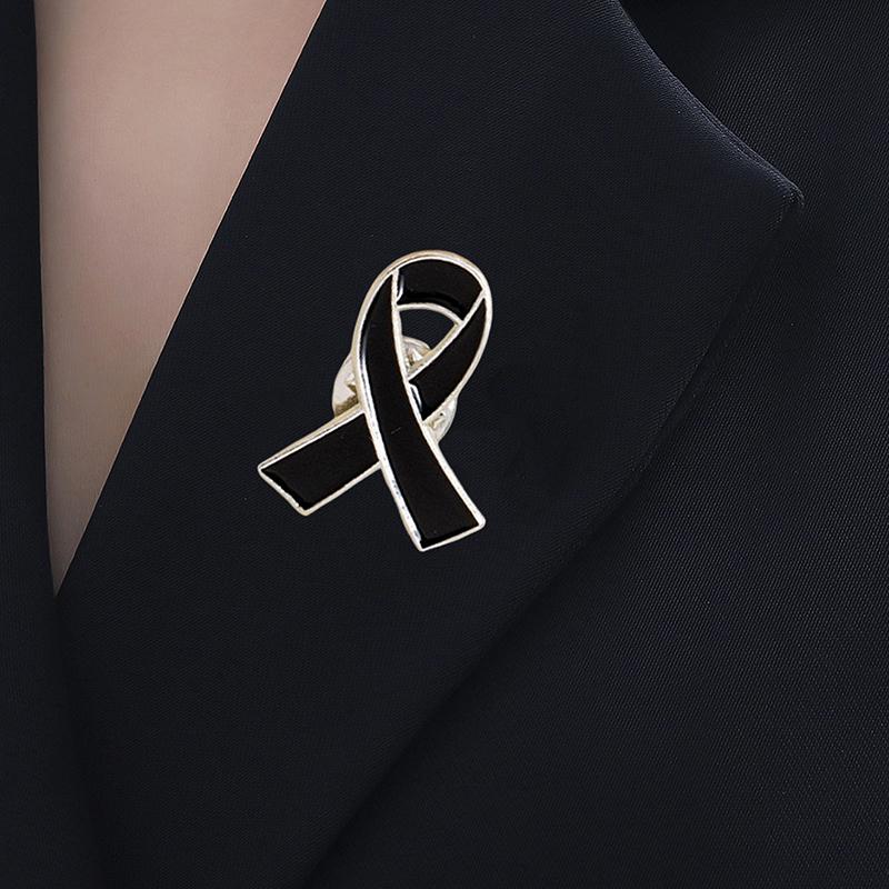 1/5/10Pcs Black White Ribbon Pin Badge Brooch Funerals Memorial Pin Enamel Black Ribbon Badge Mourning Badge Funeral Pin Brooch