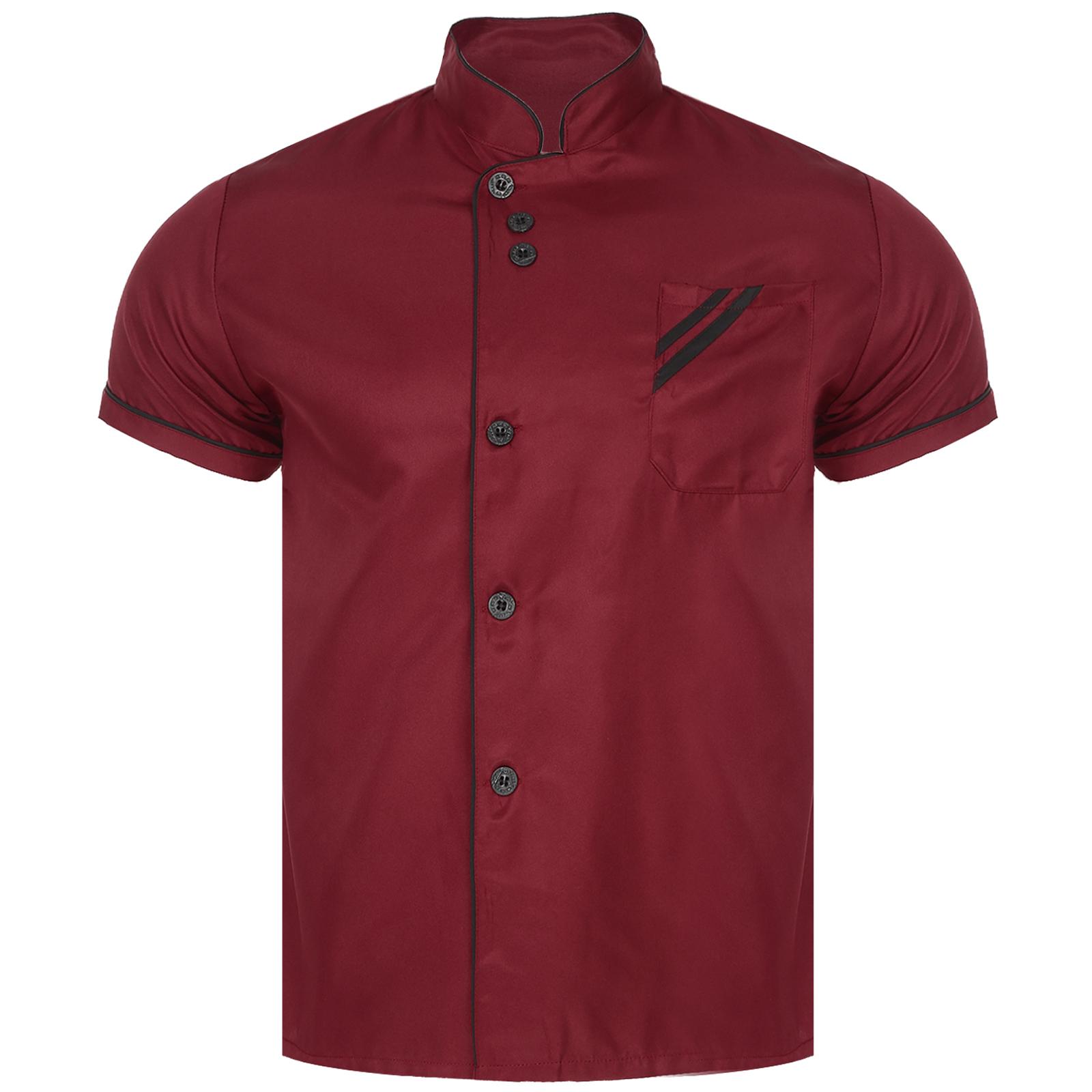 

Унисекс поварская куртка с коротким рукавом и воротником-стойкой, контрастная отделка, застежка на пуговицы, кухонная униформа для персонала ресторана, отеля, пекарни M красный