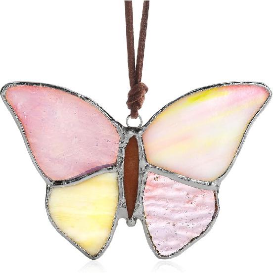H&D HYALINE & DORA Stained Glass Panels Butterfly Window Hangings Wall Decor Art Glass Flying Butterfly Panel Garden Porch Hanging Ornament