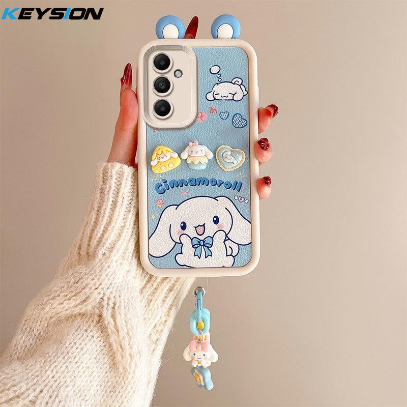 KEYSION Cute Ear 3D Cartoon Case for Samsung S23 FE 5G with Bracelet Soft Silicone Shockproof Phone Back Cover for Galaxy S23 FE